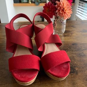 Cherry Red Strappy American Eagle Wedges